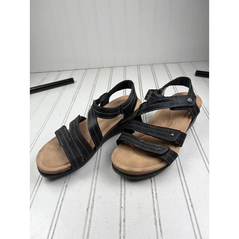 Clarks Collection Calenne Clara Black Leather Sandals Women's Size 8.5
